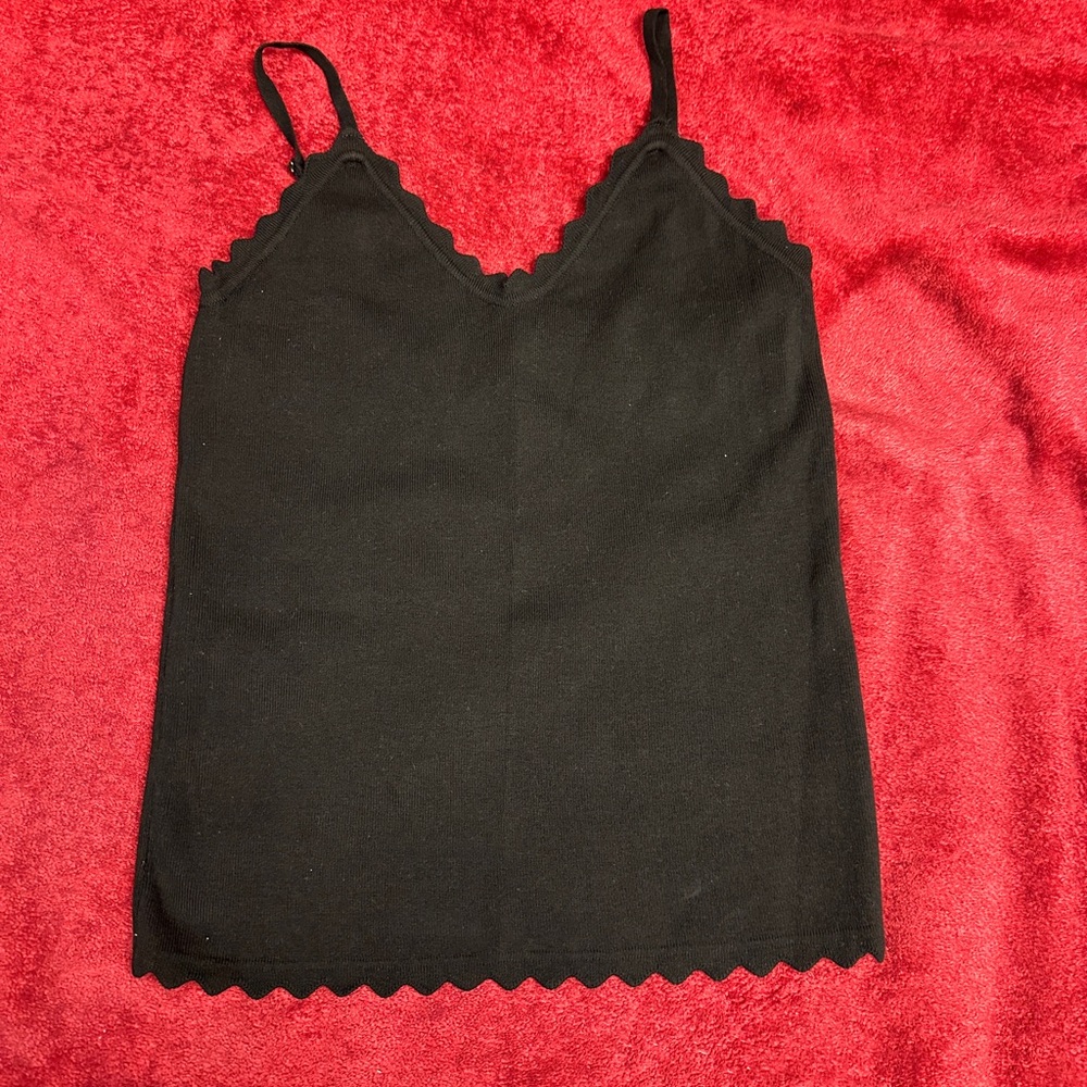 BiBi Black Scalloped Edge sweater tank Top
